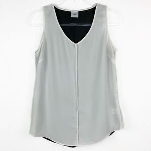 Cabi White Black Domino Mesh Layered Sleeveless Top Small 3076